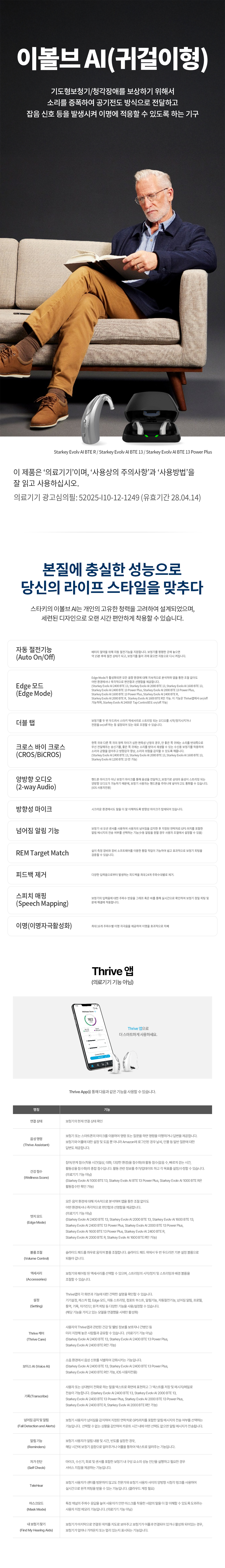 기도형보청기/청각장애를 보상하기 위해서 소리를 증폭하여 공기전도 방식으로 전달하고 잡음 신호 등을 발생시켜 이명에 적응할 수 있도록 하는 기구.  이 제품은 '의료기기'이며, '사용상의 주의사항'과 '사용방법'을 잘 읽고 사용하십시오. 광고심의필 : 심의번호 심의번호 52025-I10-12-1249 (유효기간 28.04.14)